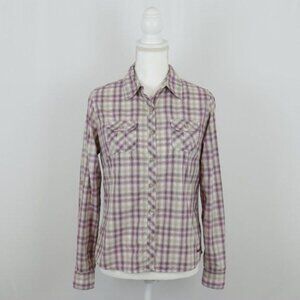 Marmot Women's Medium Purple & Tan Plaid Quick Dry Long Sleeve Button Up Shirt